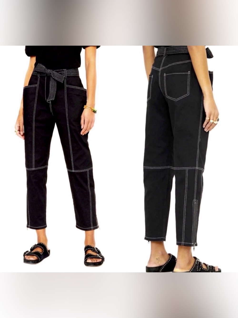Rebecca Minkhoff Rita Utility Pants Contrast Stitching Tie Belt Ankle Size 0